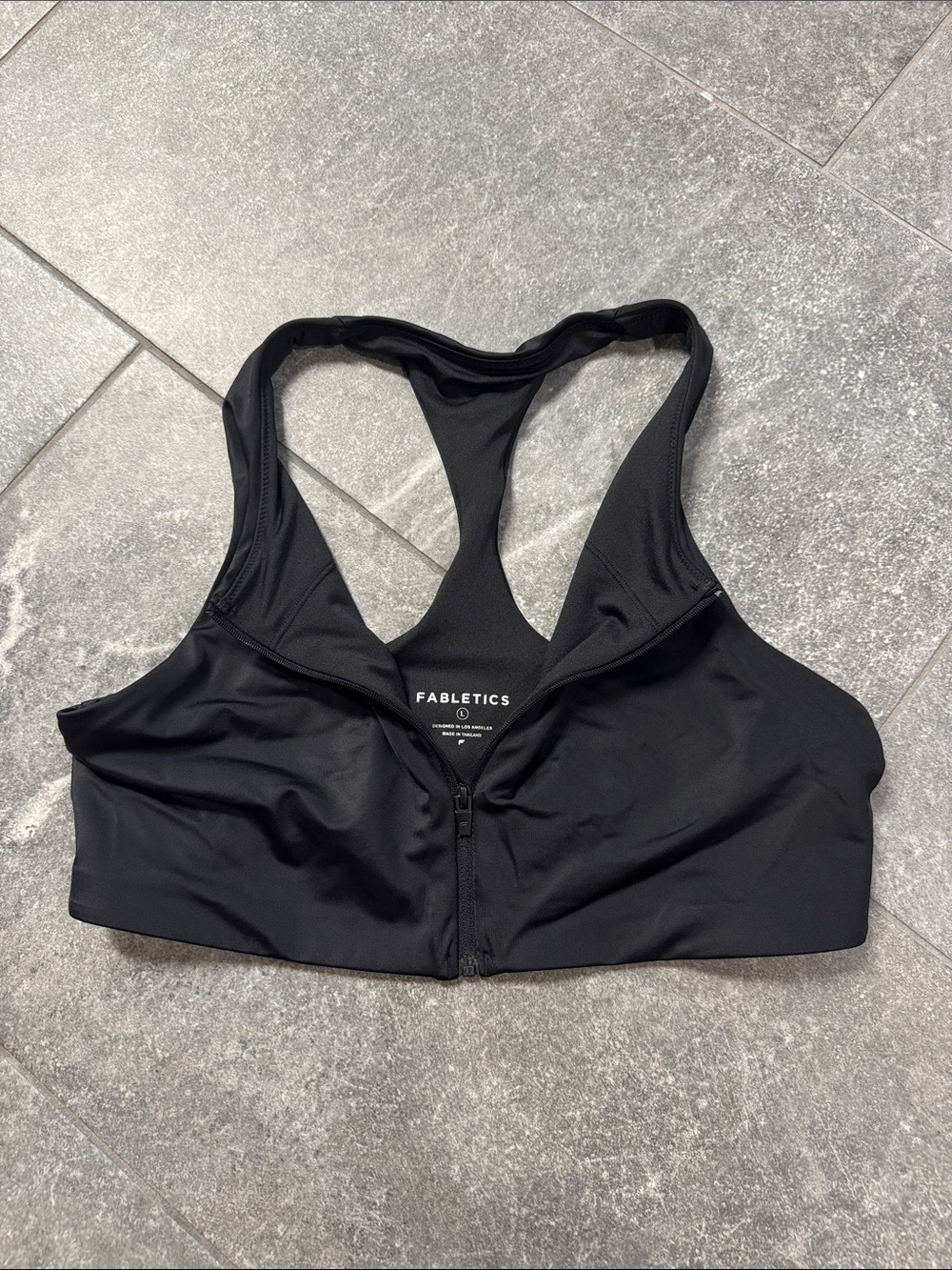 Fabletics Black Front Zip Racerback Swim Sports Bra